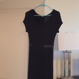 Black sheer waist short sleeve maxi dress